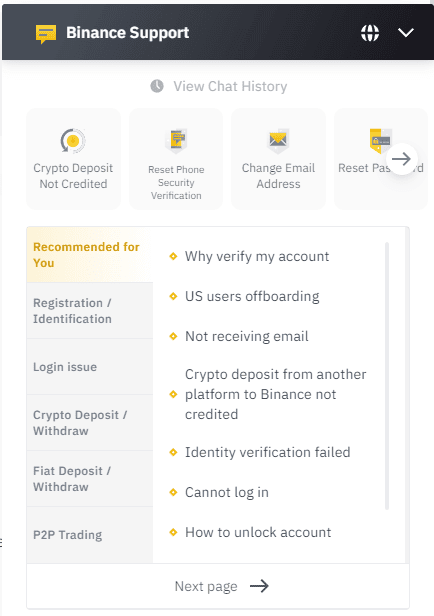 ติดต่อ Binance Support ผ่าน Chat