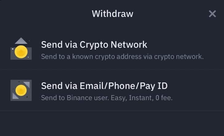 Send via a Crypto Network